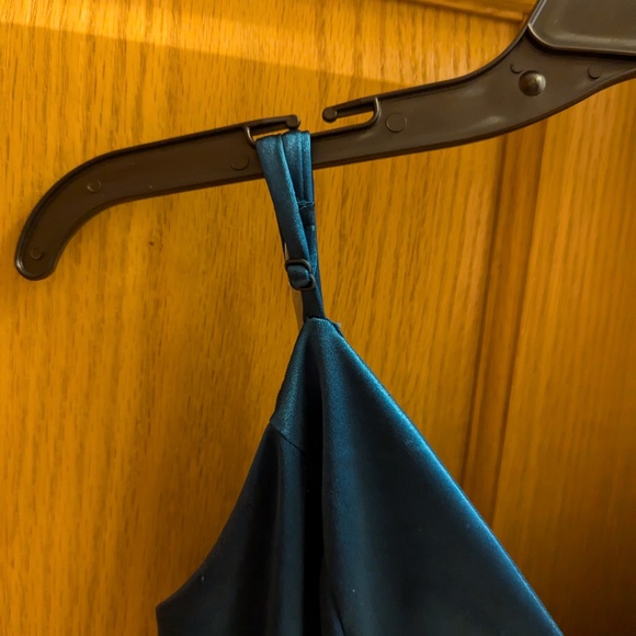 Honey and Rosie Spaghetti Strap V-Neck Ruched Satin Bodycon Dress - Picture 7 of 11